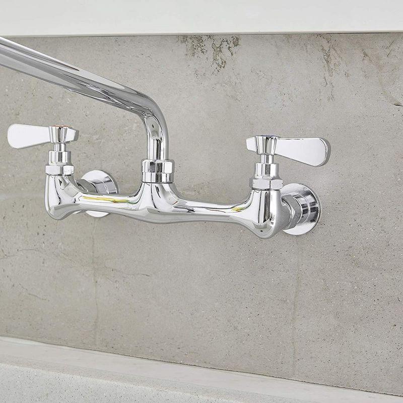 BWE Double Handles Wall Mount Modern Standard Kitchen Faucet With 8 Inch Swivel Spout 8" Center