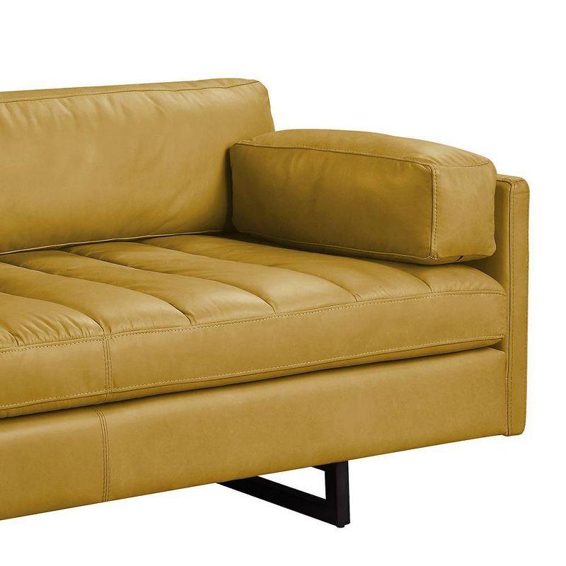 Radia 74" Sofas Turmeric Top Grain Leather - Acme Furniture: Channel-Tufted, Metal Base, Includes Pillow