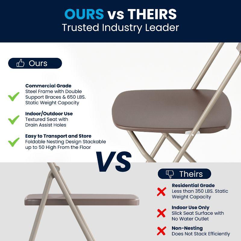 Flash Furniture Hercules Series Plastic Folding Chair Brown - 2 Pack 650LB Weight Capacity Comfortable Event Chair-Lightweight Folding Chair