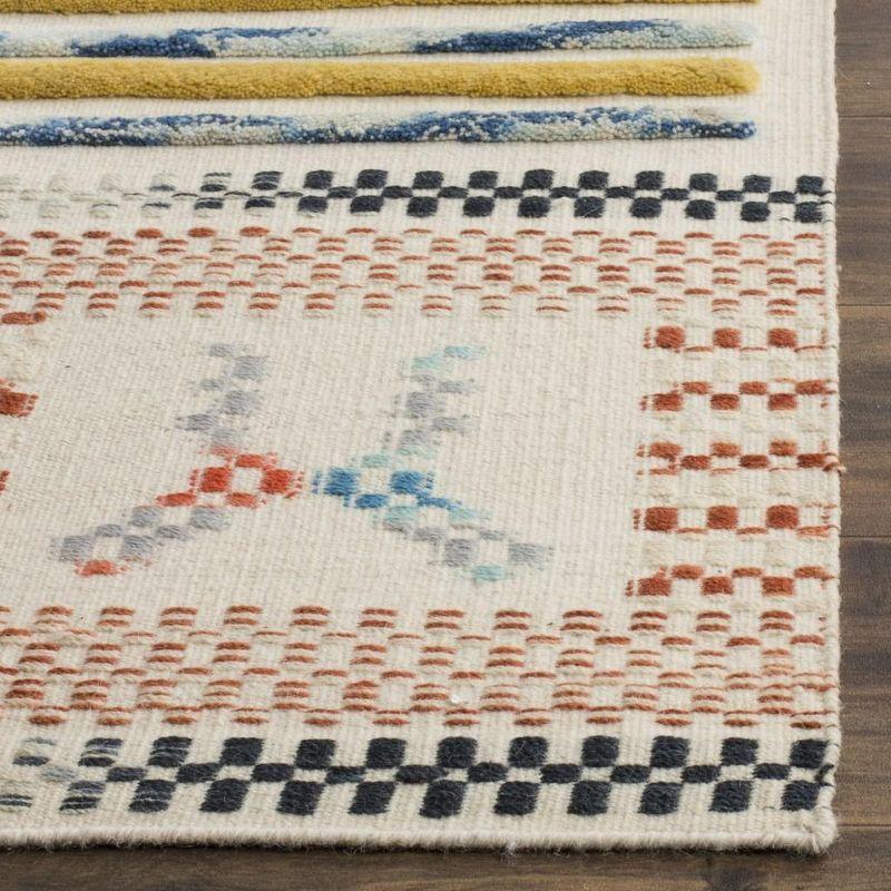 Ivory and Multicolor Flat Woven Wool Area Rug, 5' x 8'