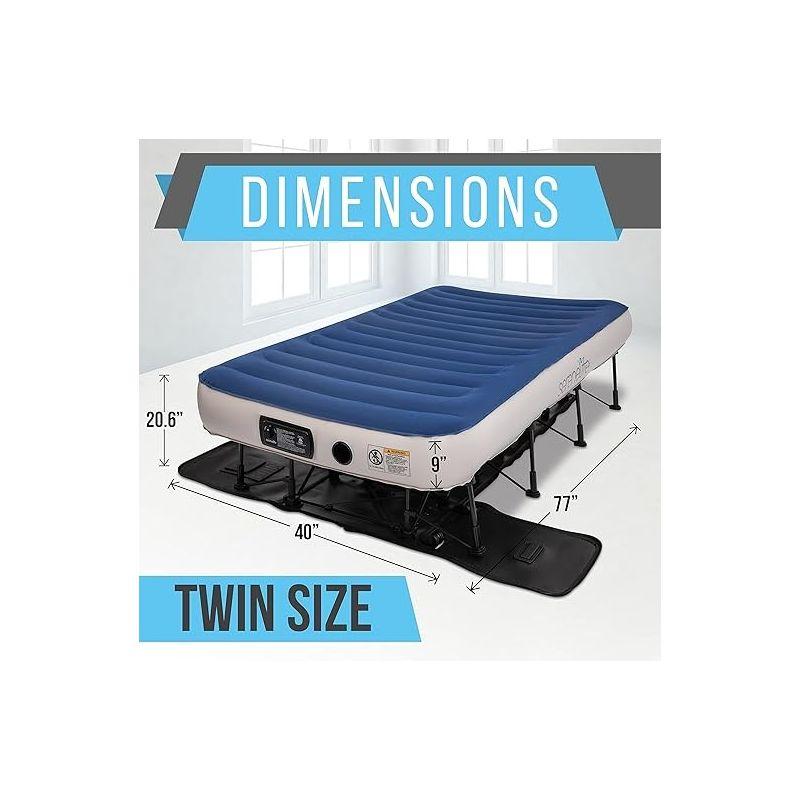 SereneLife EZ Air Mattress with Frame & Rolling Case, Foldable Self-Inflating Air Bed with Built in Pump, Twin