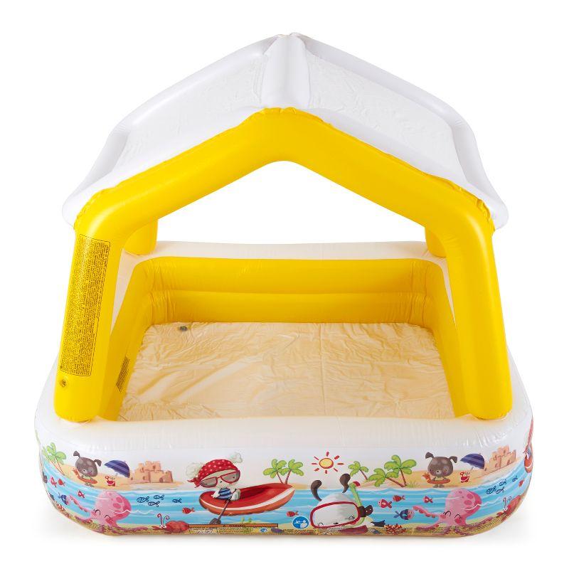 Intex 57470EP 5-Foot Square Kiddie Pool Inflatable Sun Shade Kids Swimming Pool With Canopy, Ocean Scene