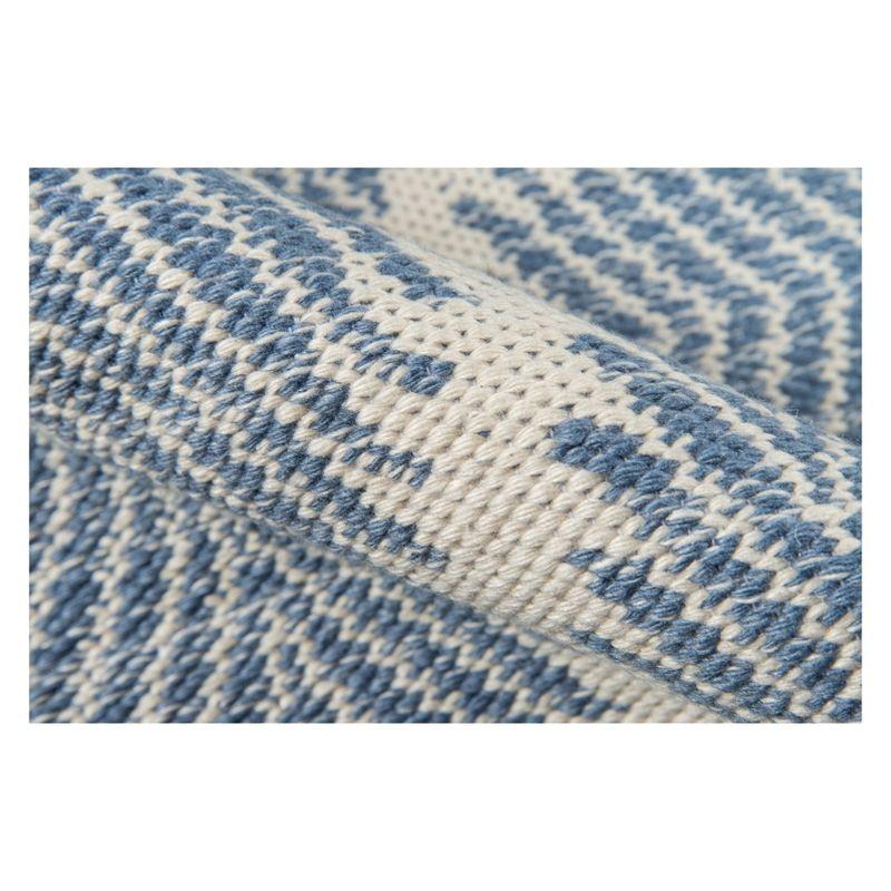 Denim Blue Striped Diamond 5' x 7' Handwoven Wool Blend Rug