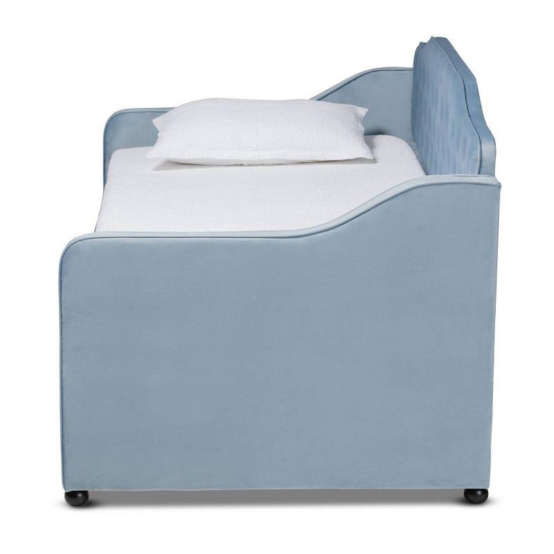 Twin Freda Velvet Tufted Daybed with Trundle Light Blue - Baxton Studio: Upholstered, Mid-Century Modern, No Box Spring Required