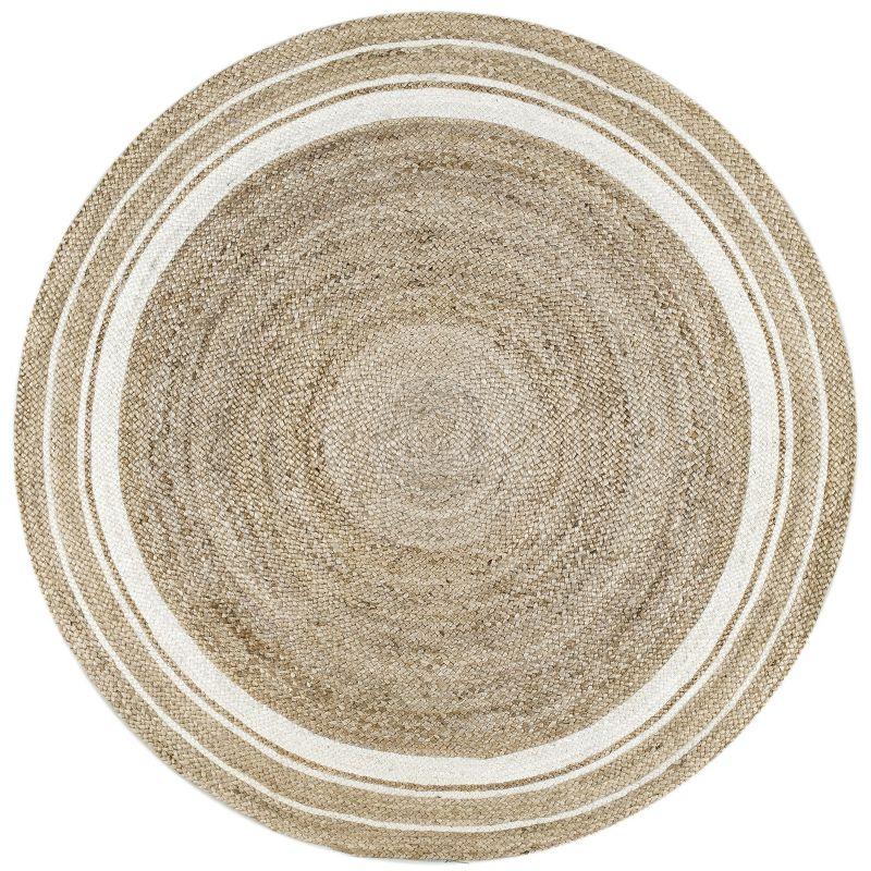 Nuloom Rikki Bordered 6 Round Jute Indoor Area Rug for Dining Room Rug Neutral Rug Living Room Rug Kitchen, Off White/Natural