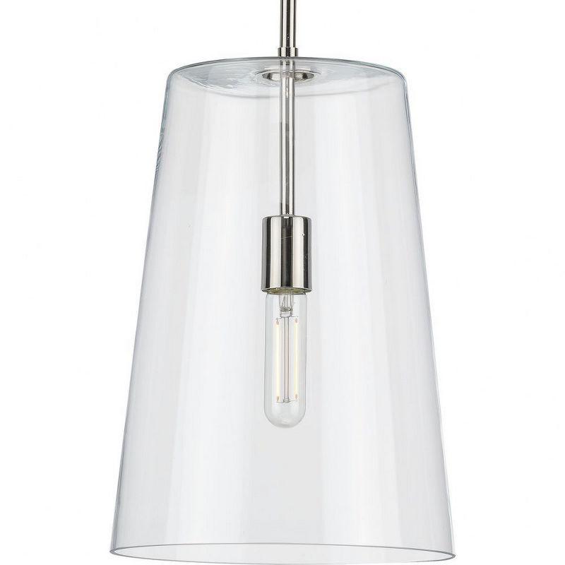 Progress Lighting Clarion 1-Light Pendant, Polished Nickel, Clear Glass Shade