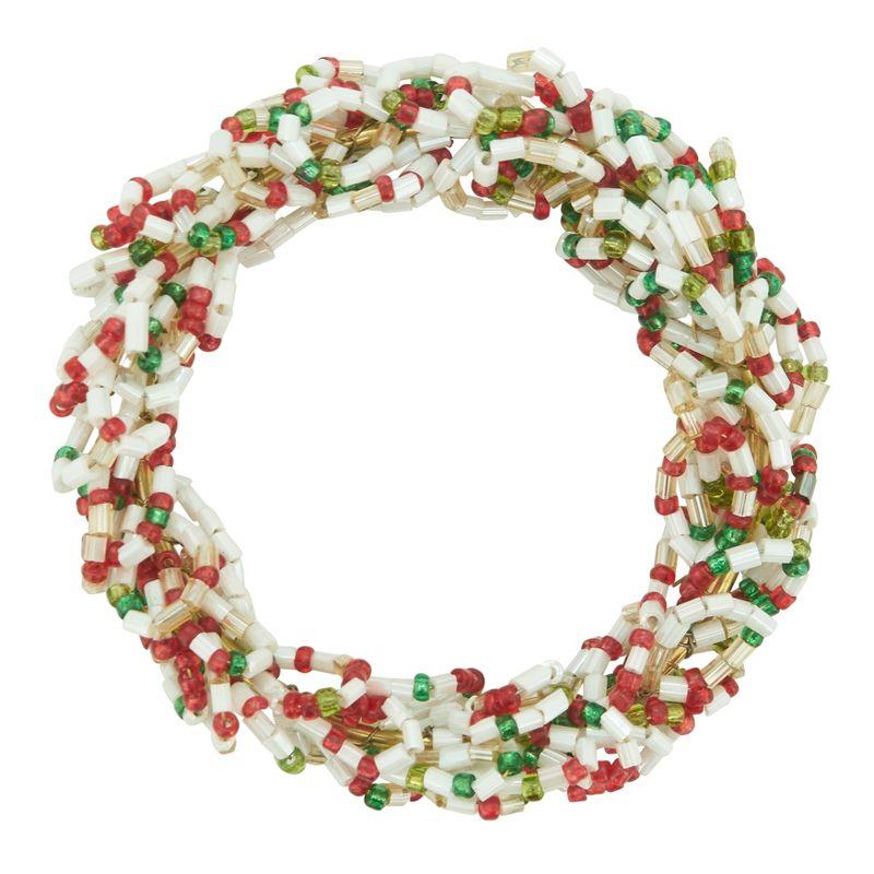 Festive Beaded Christmas Wreath Napkin Rings Set of 4