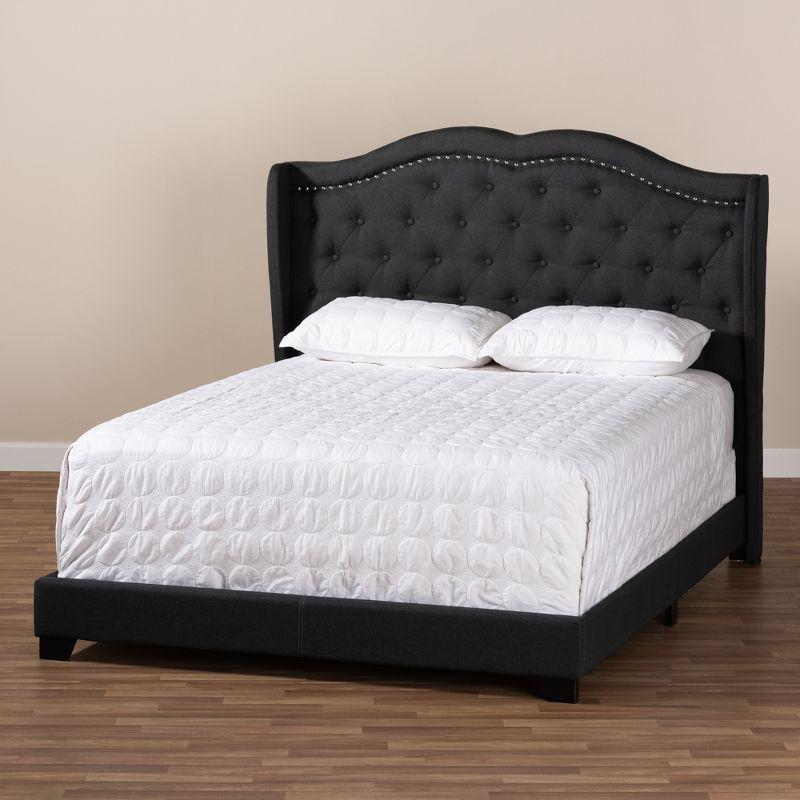 Charcoal Gray Full/Double Upholstered Wood Frame Bed with Nailhead Trim