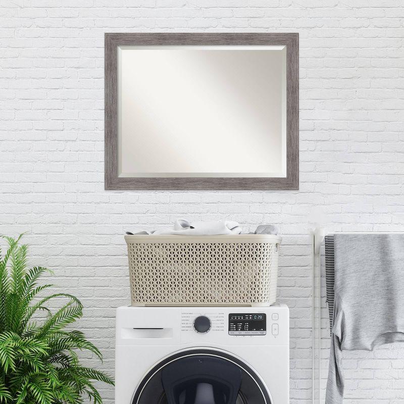 31" x 25" Pinstripe Narrow Framed Bathroom Vanity Wall Mirror Gray - Amanti Art: Beveled, Polystyrene Frame, Wall Mount