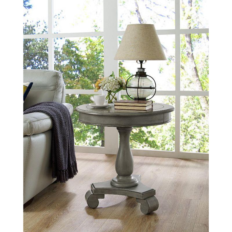Roundhill Furniture Rene Round Wood Pedestal Side Table, Gray