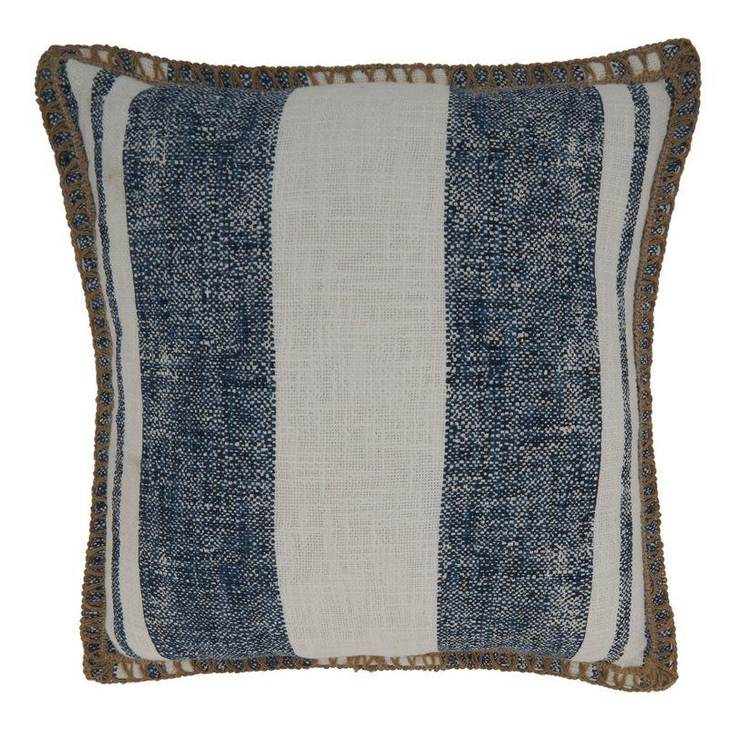 Blue and White Striped Whipstitch Square Cotton Jute Pillow