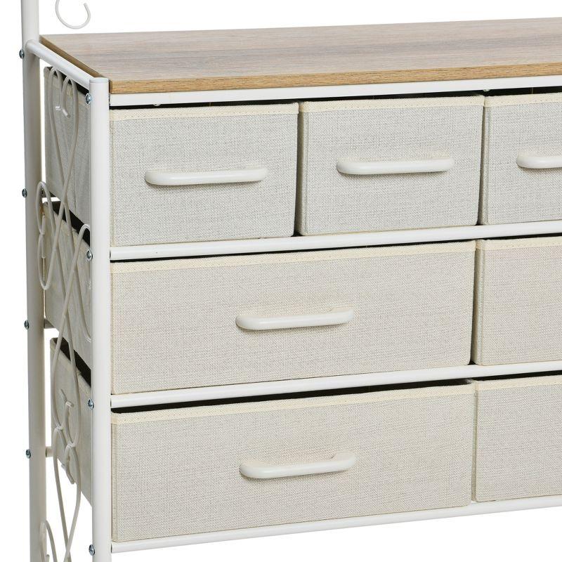 Victorian Style 8-Drawer and Bottom Shoe Shelf Storage Organizer Unit, White and Coastal Oak Color