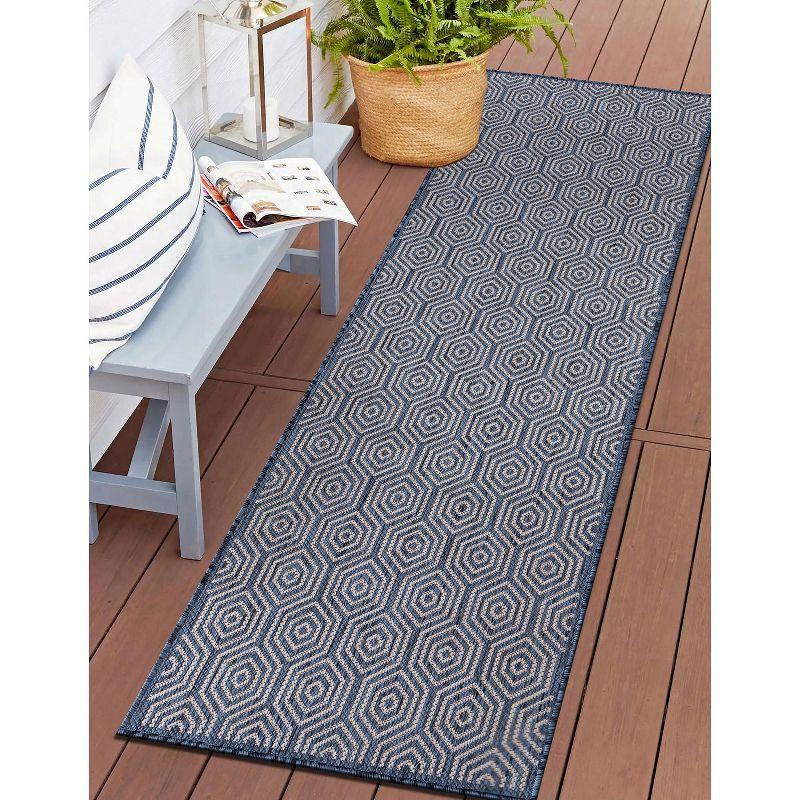 World Rug Gallery Modern Geometric Textured Flat Weave Indoor/Outdoor Area Rug - BLUE 2'x7'