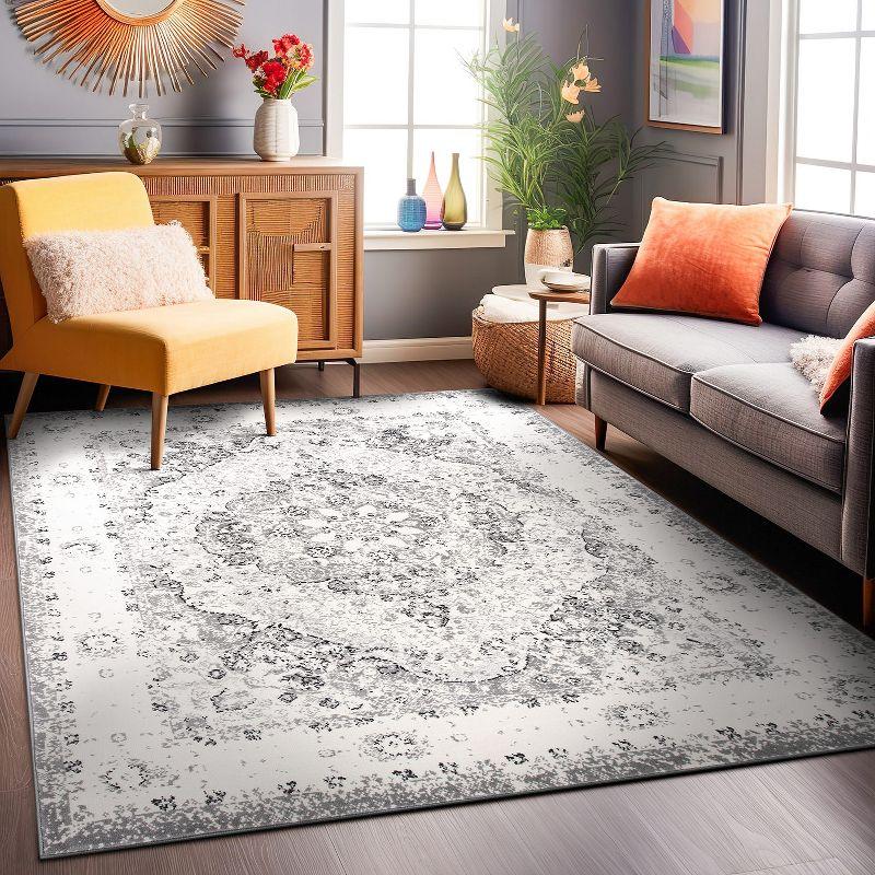 World Rug Gallery Vintage Oriental Distressed Medallion Gray 3'3" x 5' Area Rug:  Stain-Resistant,  Low Pile,  Pet Friendly