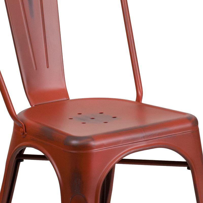 Flash Furniture Commercial Grade Distressed Kelly Red Metal Indoor-Outdoor Stackable Chair