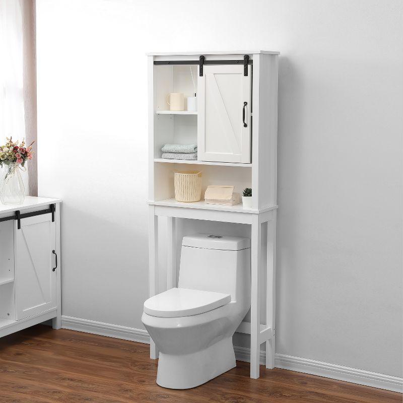 LuxenHome Farmhouse White MDF Over-the-Toilet Space Saver Cabinet