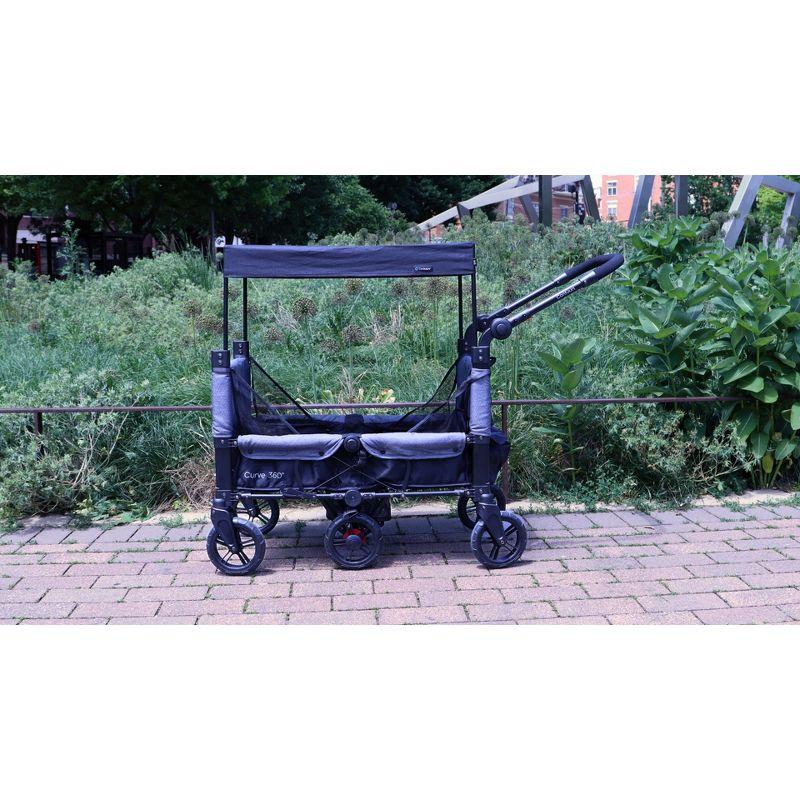 Contours Contours Curve 360 Stroller Wagon for 2 Kids, Infant Car Seat Compatibility, Zero Turn Radius, Lightweight Foldable Push-pull Collapsible Wagon Cart for Garden, Stroller, Camping, Grocery Cart