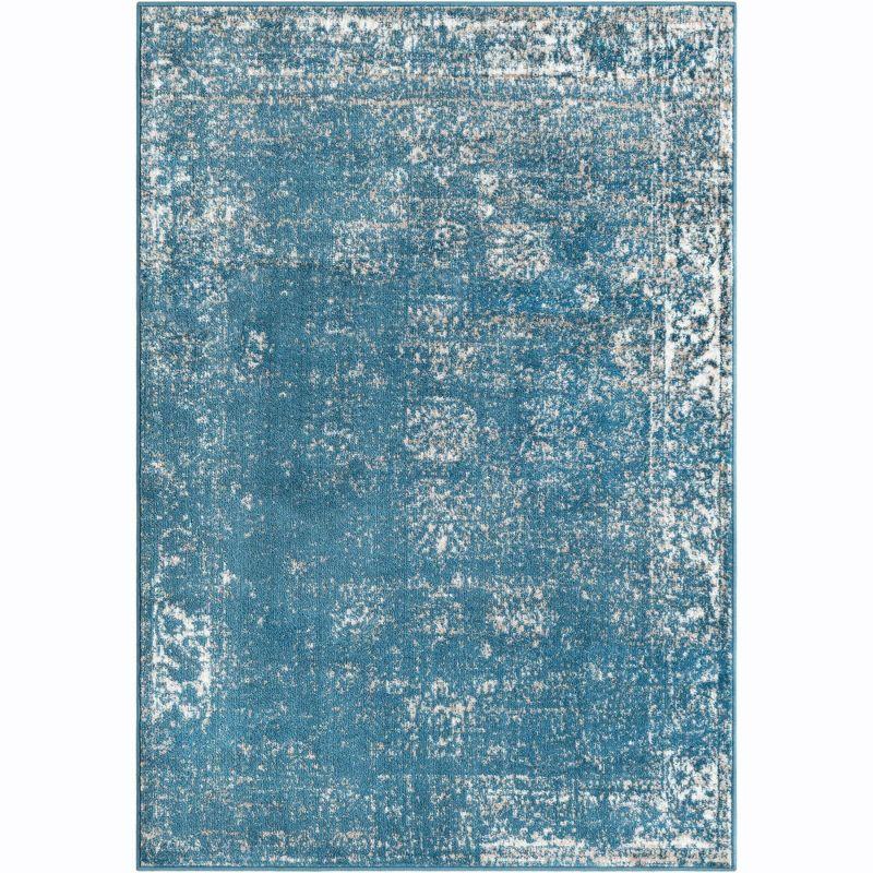 Blue Rectangular Reversible Stain-Resistant Synthetic Area Rug