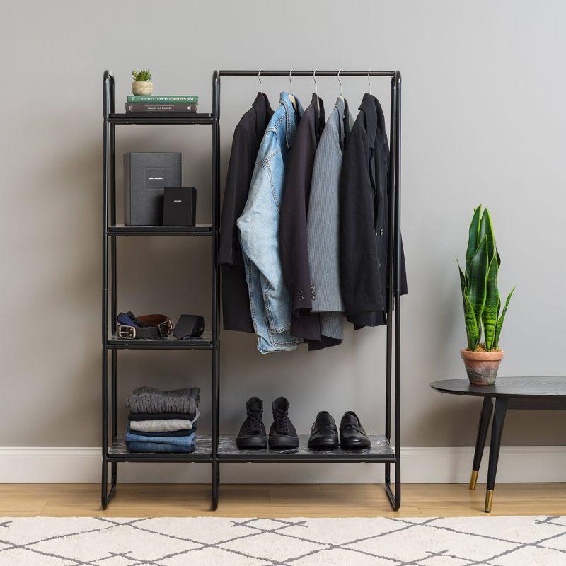 Black Metal Garment Rack with Marble Shelves