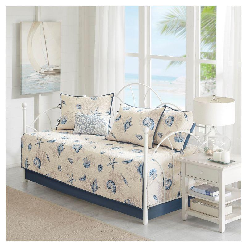 Bayside Blue/Beige 6 Piece Reversible Printed Microfiber Daybed Cover Set