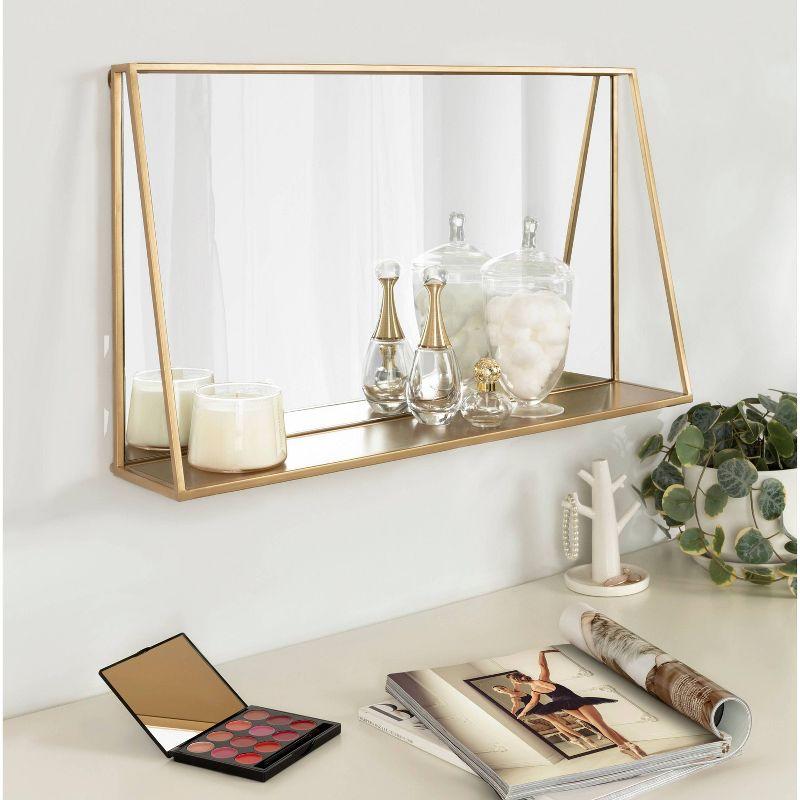28"x16" Lintz Metal Framed Decorative Wall Mirror with Shelf Gold: Modern Rectangle, No Assembly - Kate & Laurel All Things Decor