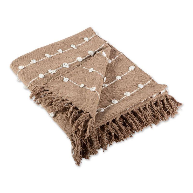 Stone Woven Cotton 50"x60" Throw with Chic Fringe Detail