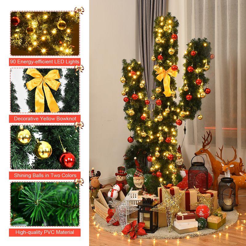 Costway 5Ft Pre-Lit Cactus Christmas Tree LED Lights Ball Ornaments