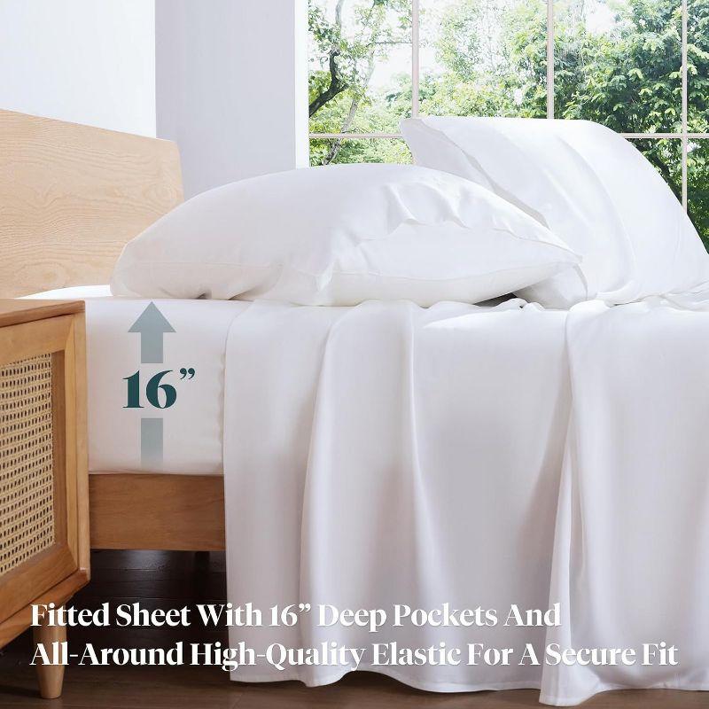 LuxClub 4 PC Twin Size White Sheet Set, 100% Organic Bamboo Viscose, Deep Pockets up to 16", Soft & Breathable Hotel Luxury Bedding Sheets
