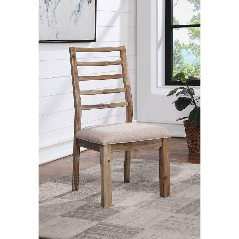 Set of 2 Vail Ii Dining Chairs Natural Brown with Beige Seat - Treasure Trove Accents: Rustic, Polyester Upholstery, Acacia Frame