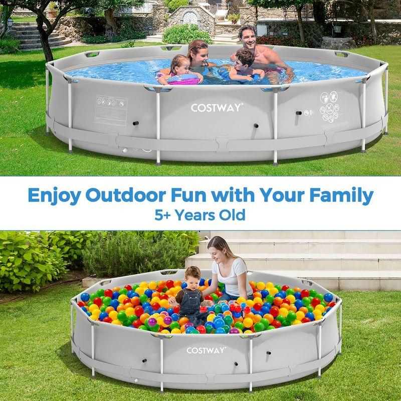 Costway Round Above Ground Swimming Pool Patio Frame Pool W/ Pool Cover Iron Frame