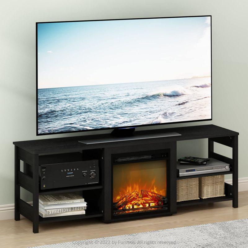 Furinno Classic Fireplace TV Stand Entertainment Console Media Center W/18" Electric Fireplace for TVs up to 70",Americano