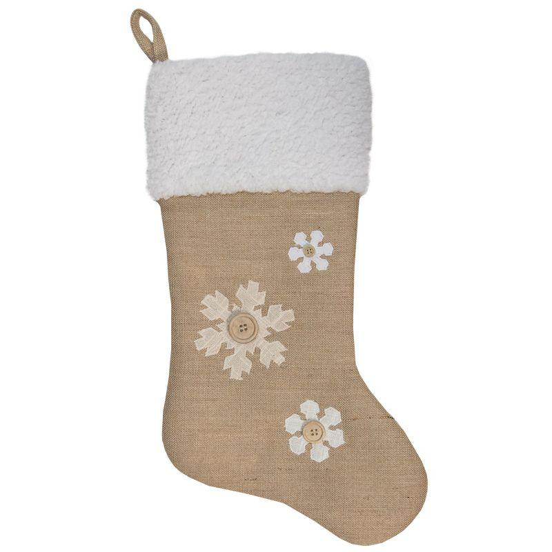 20.5" Beige and Ivory Snowflake Embroidered Christmas Stocking