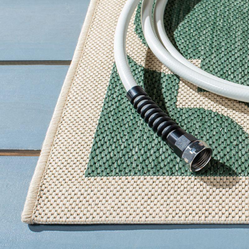 Rectangular Dark Green and Beige Synthetic Outdoor Rug