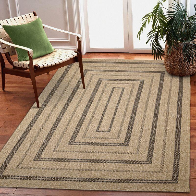 Liora Manne Sahara Multi Border Indoor/Outdoor Rug Natural 6'6" x 9'4"