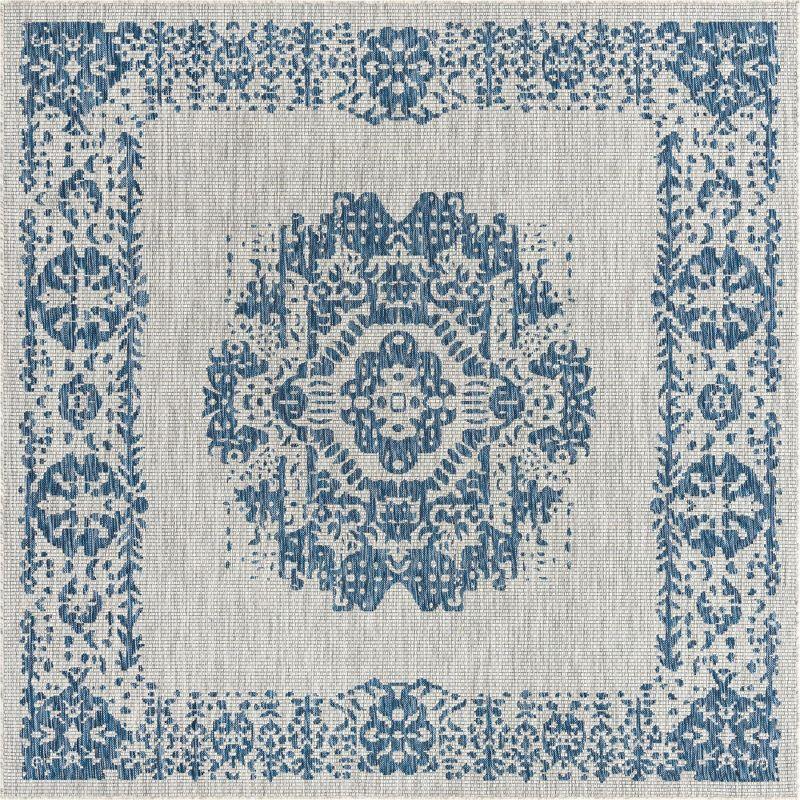 Unique Loom 7' 10 x 7' 10 Square Indoor/Outdoor Traditional Blue Area Rug