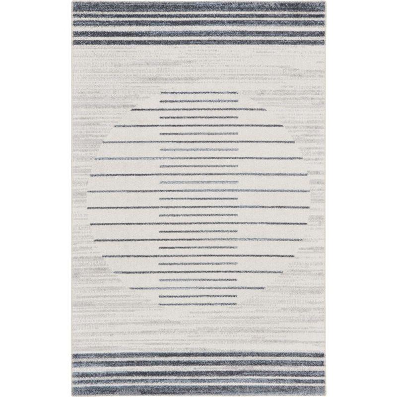 Blue and White Striped Synthetic 5' x 7' Washable Rug