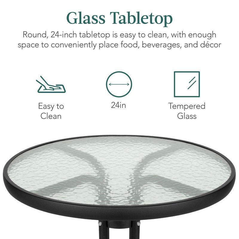 George Oliver 3-Piece Patio Bistro Dining Furniture Set W/ Glass Tabletop, Folding Chairs