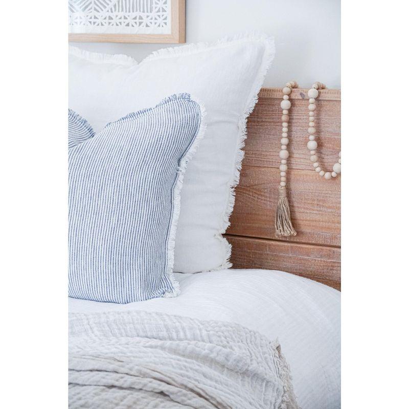 Blue Pinstripe Fringe Linen Pillow