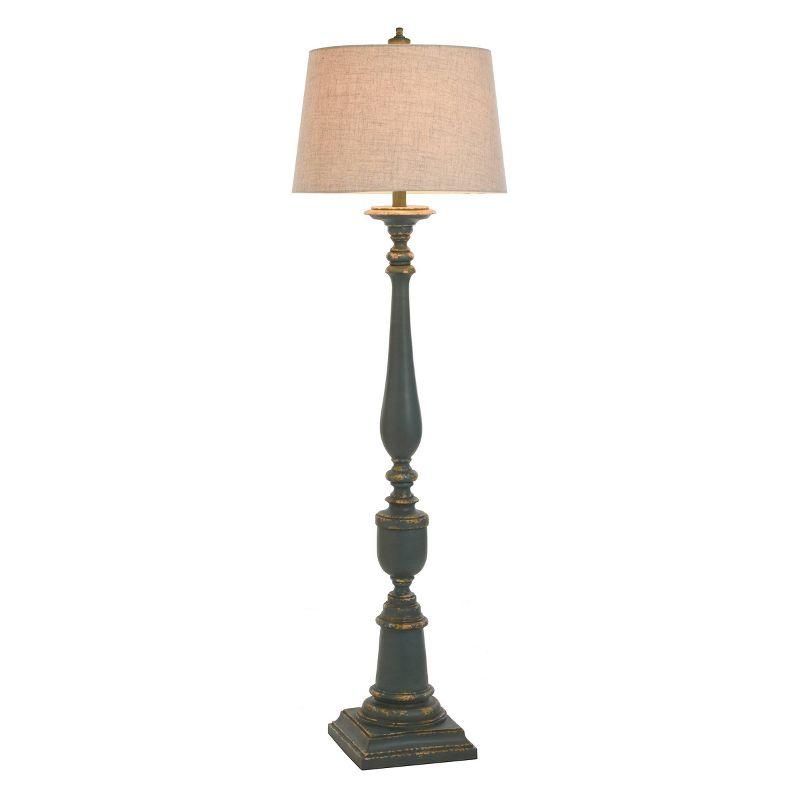 64" 3-way Distressed Floor Lamp with Heather Oatmeal Hardback Fabric Shade Blue - StyleCraft