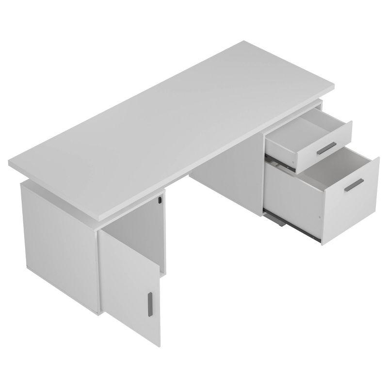 Lawtey 2 Drawer Office Desk White High Gloss - Coaster: Modern Home Office Furniture with File Storage