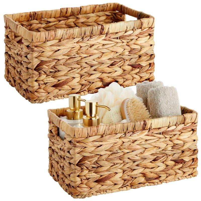 Small Rectangular Hand-Woven Wicker Storage Baskets, Set of 2