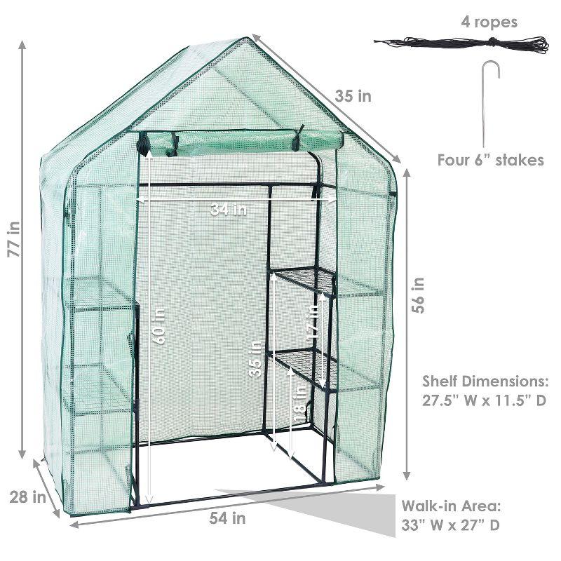 Sunnydaze Outdoor Portable Tiered Growing Rack Deluxe Walk-In Greenhouse with Roll-Up Door - 4 Shelves - Green