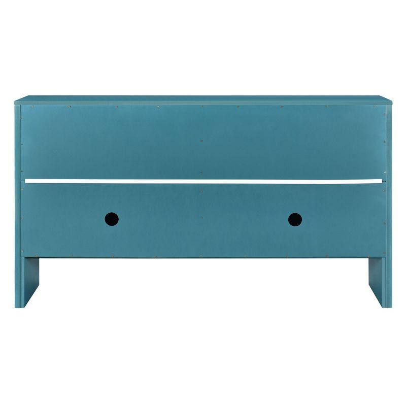 59"W Retro Sideboard with Adjustable Shelves and Long Metal Handles, 4-Door Storage Cabinet - ModernLuxe