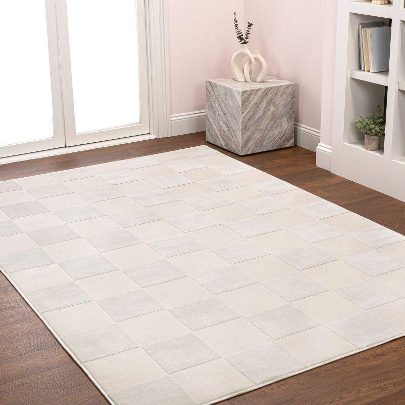 JONATHAN Y Thea Modern Geometric Checkerboard High-Low White/Cream 3 ft. x 5 ft. Area Rug