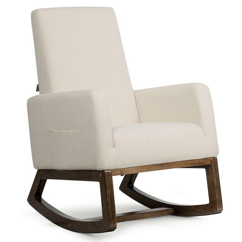 Costway Mid Century Retro Fabric Upholstered  Rocking Chair Modern Armchair Beige