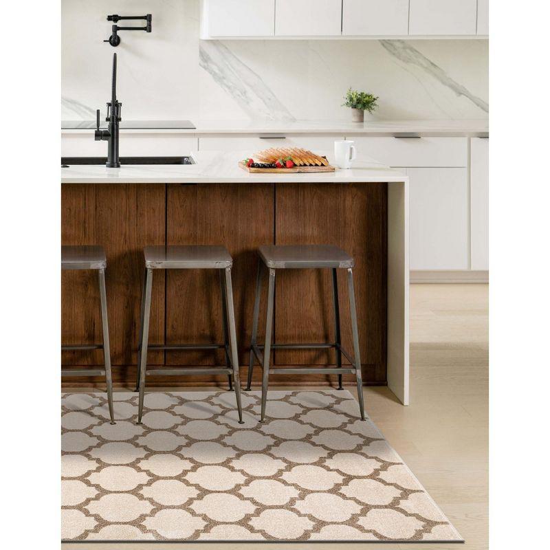 Beige and Light Brown 4' x 6' Trellis Synthetic Area Rug