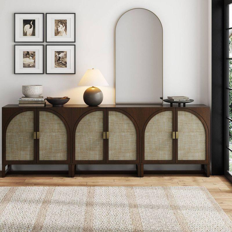 Paxton Dark Brown Wood Console with Faux Rattan Doors