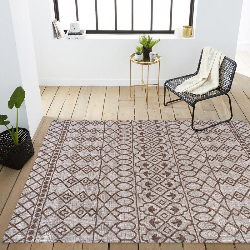 4'x6' Kafel  Bohemian Indoor/Outdoor Area Rug, Beige/Brown - JONATHAN Y