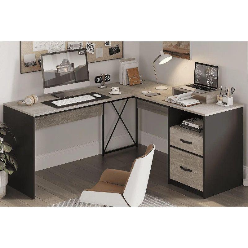 Bestier 55 Inch Office L-Shaped Desk with Reversible File Drawer