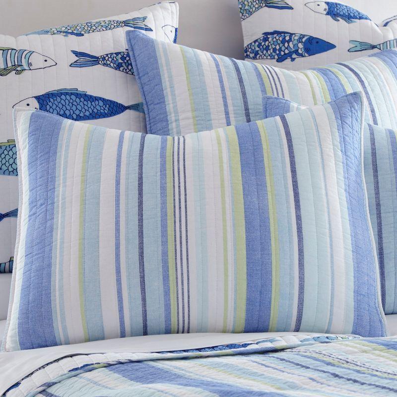 Catalina Coastal Twin Quilt Set with Reversible Fish Print in Blue and Green